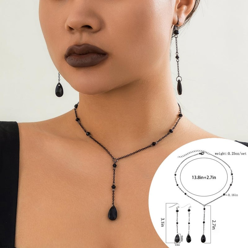 Cicod Gothic Y Necklace,Goth Black Red Crystal Bead Teardrop Necklace,Punk Y Necklace,Halloween Christmas New Year Jewelry Vampire Accessories for Women - Image 4